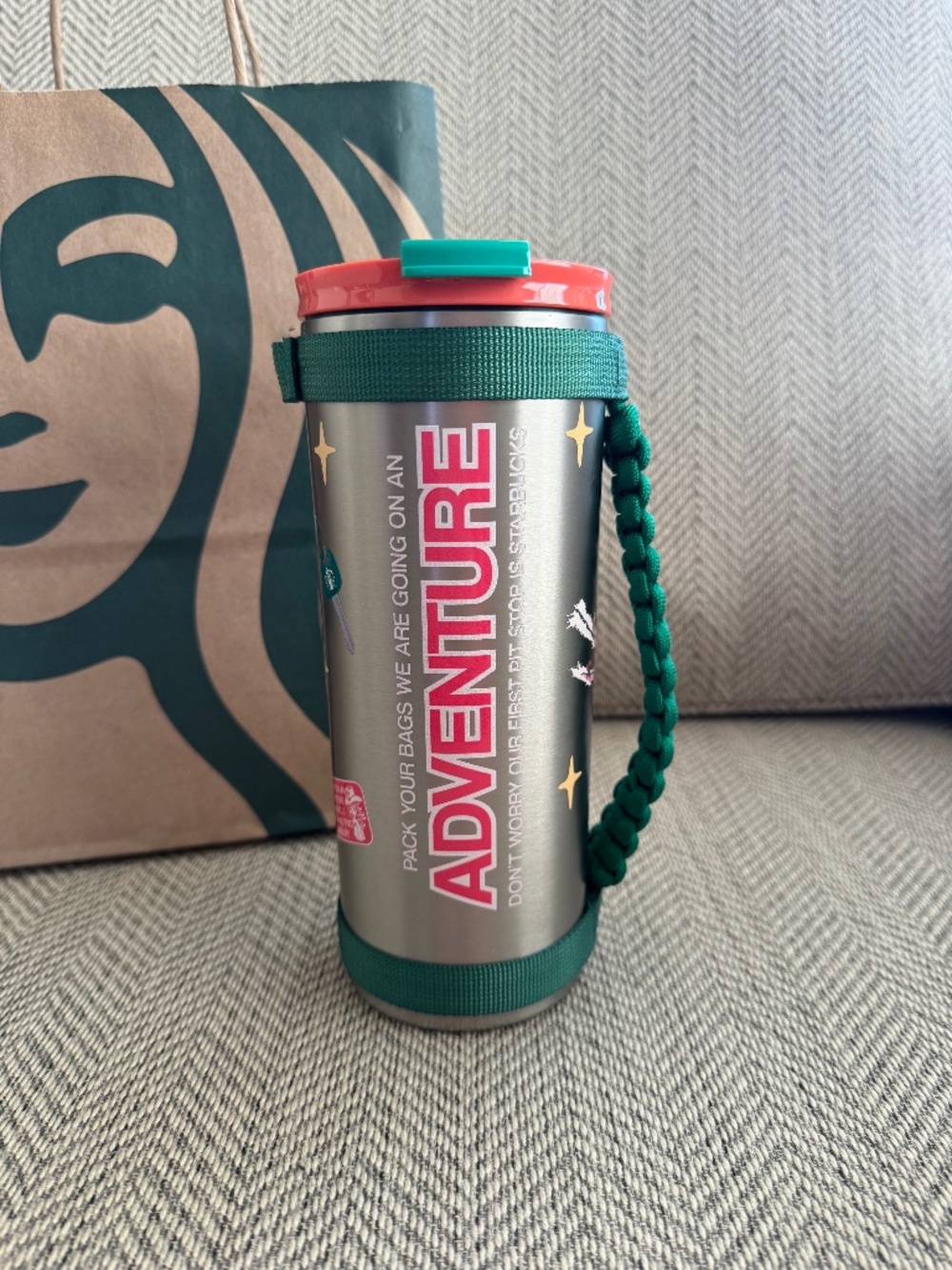 Starbucks x Dandy Stainless Steel Water Bottle w/ Woven Handle Limited NEW Patch